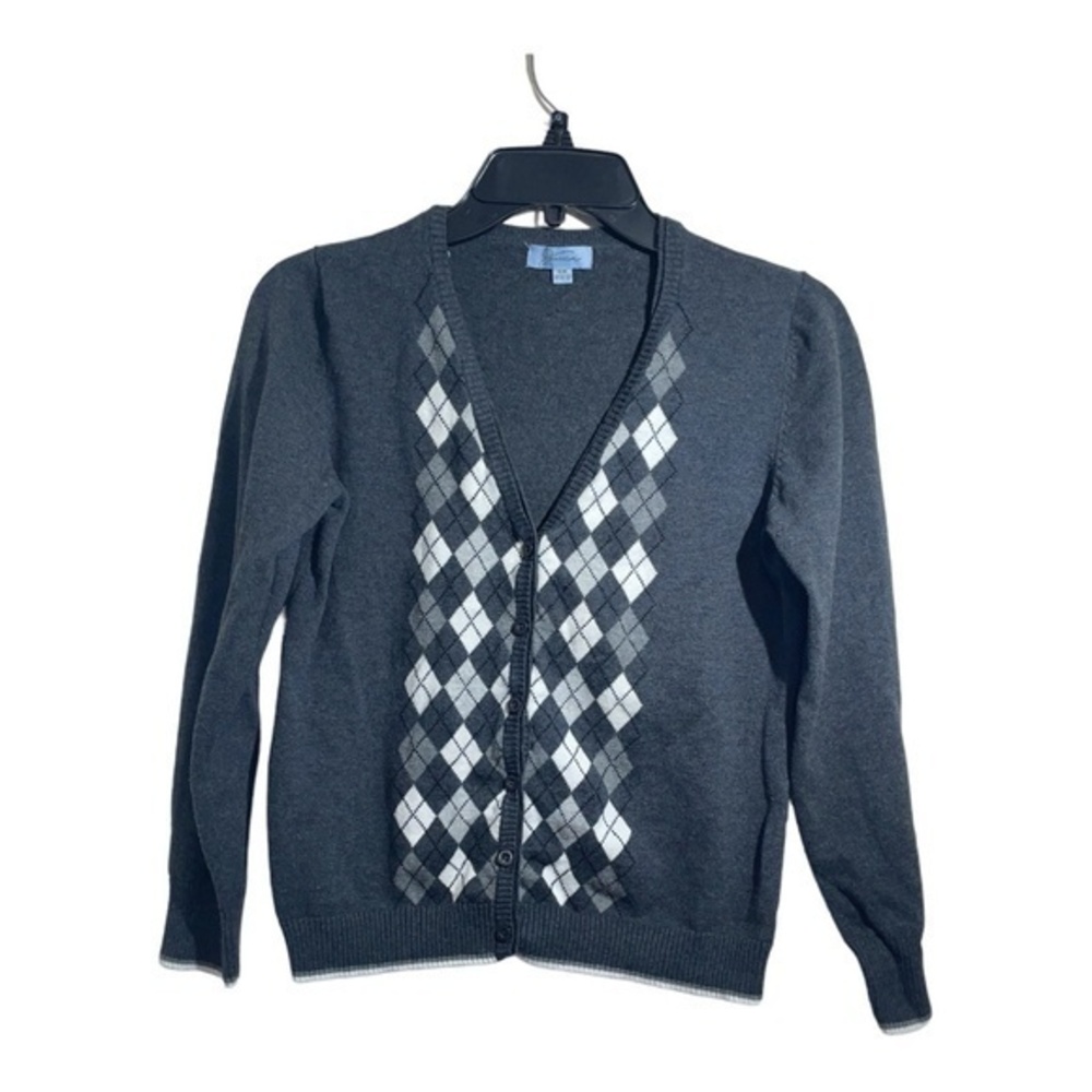 Jessica Womens Juniors Argyle Cardigan Grey White Academia Size M
